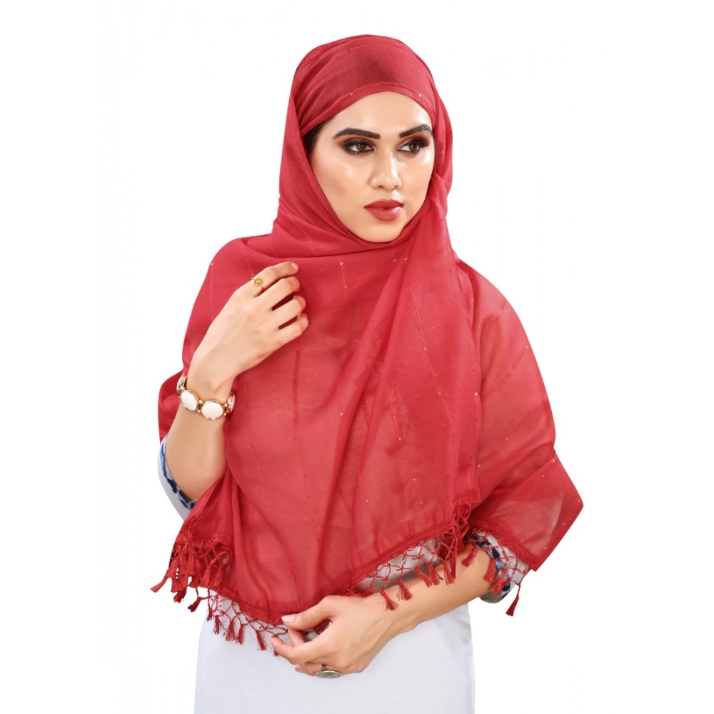 Women's Cotton Silk Strips Printed Dupatta (Maroon, Length:2-2.4 mtr) - Image 4