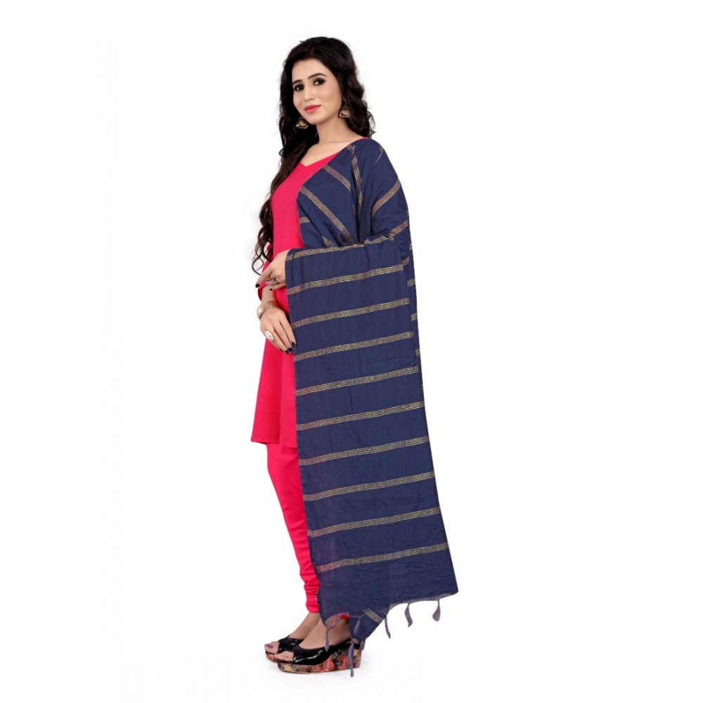 Women's Cotton Jari Woven Work Dupatta (Blue, Length:2-2.4 mtr) - Image 2