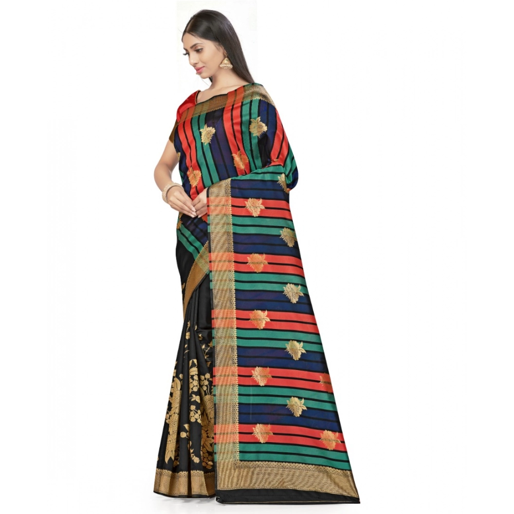 Women's Banarasi Silk Saree With Blouse (Black, 5-6Mtrs) - Image 2