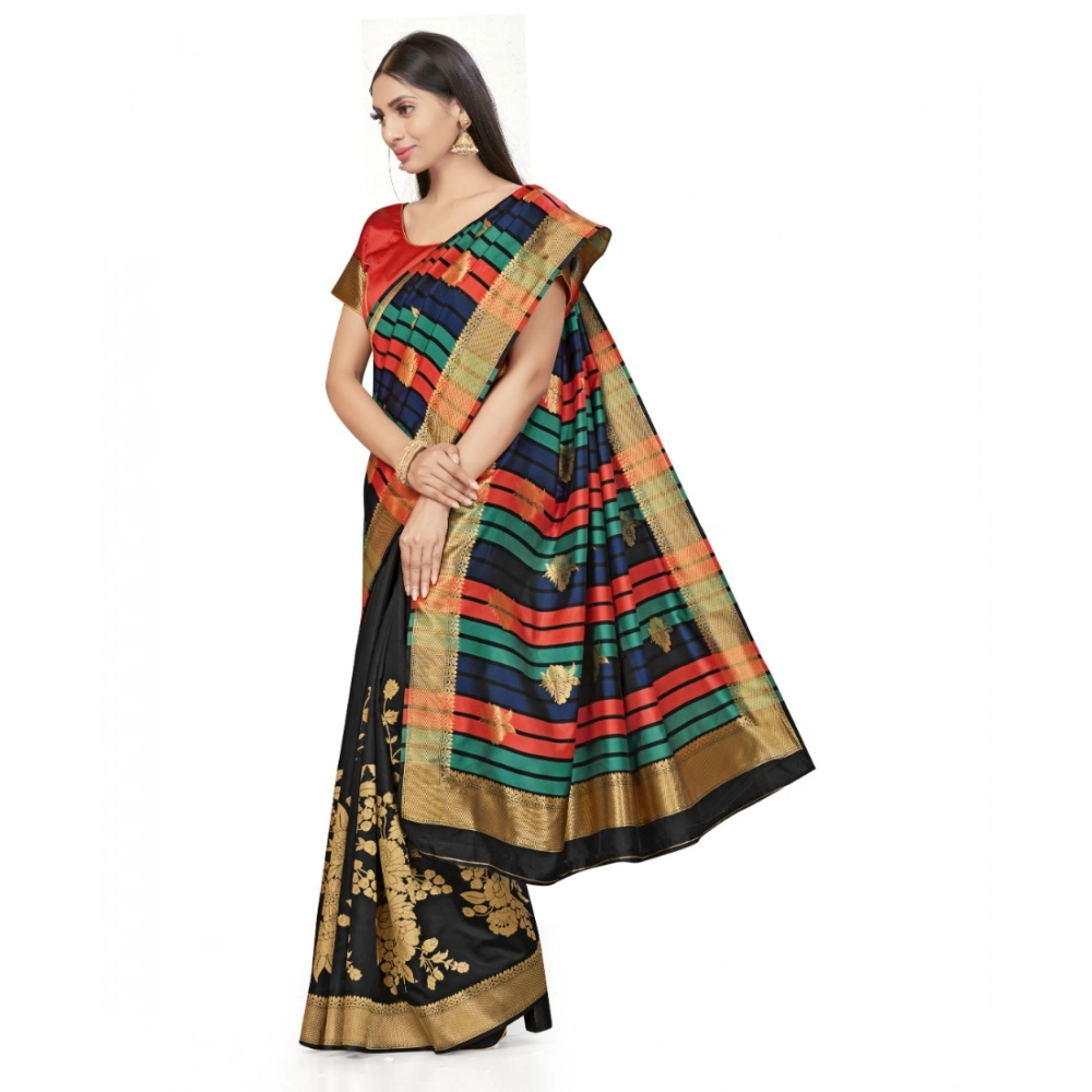 Women's Banarasi Silk Saree With Blouse (Black, 5-6Mtrs) - Image 4