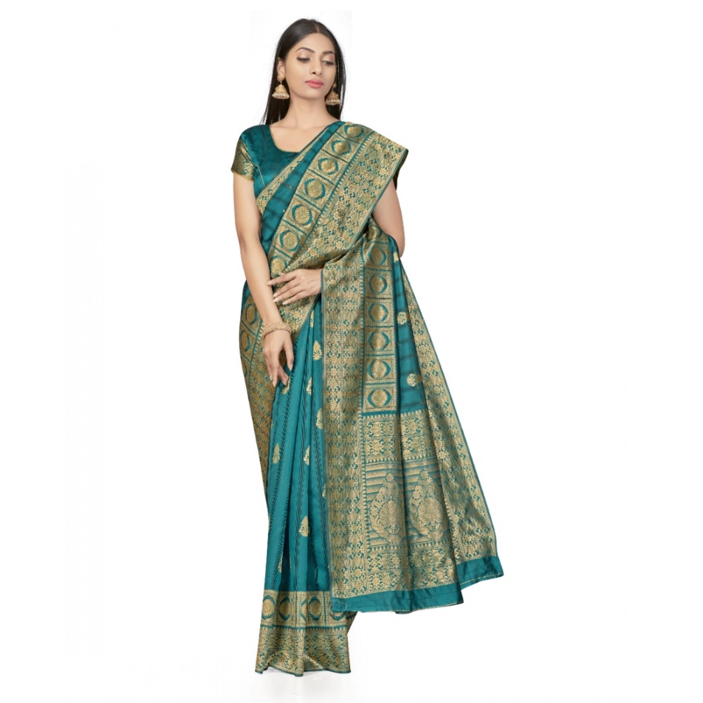 Women's Banarasi Silk Saree With Blouse (Peach, 5-6Mtrs) - Image 4