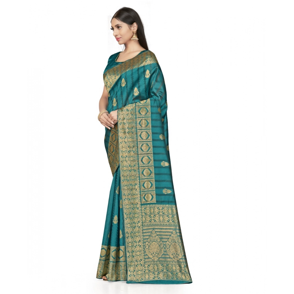 Women's Banarasi Silk Saree With Blouse (Peach, 5-6Mtrs) - Image 2