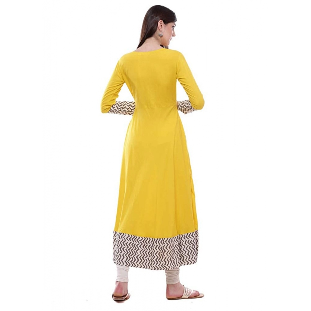 Women's Rayon Printed Solid Anarkali Kurti (Yellow, Rayon) - Image 4