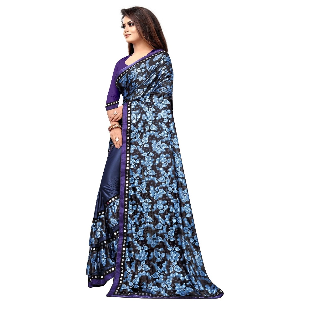 Women's Lycra Blend Saree with Blouse (Blue, 5-6 Mtrs) - Image 2