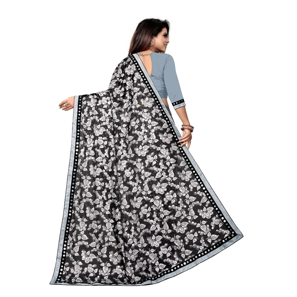 Women's Lycra Blend Saree with Blouse (Grey, 5-6 Mtrs) - Image 3