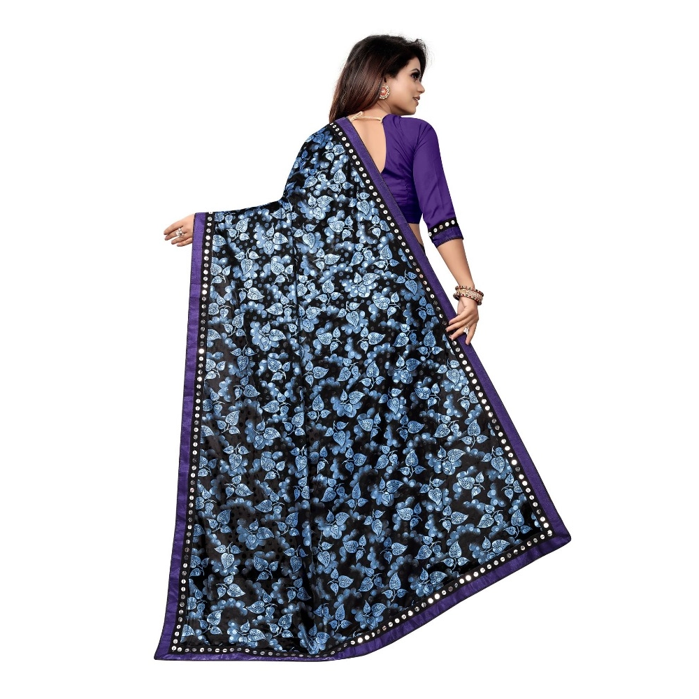 Women's Lycra Blend Saree with Blouse (Blue, 5-6 Mtrs) - Image 3