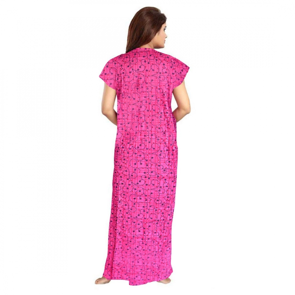 Women's Cotton Printed Maxi Nighty (Pink) - Image 2