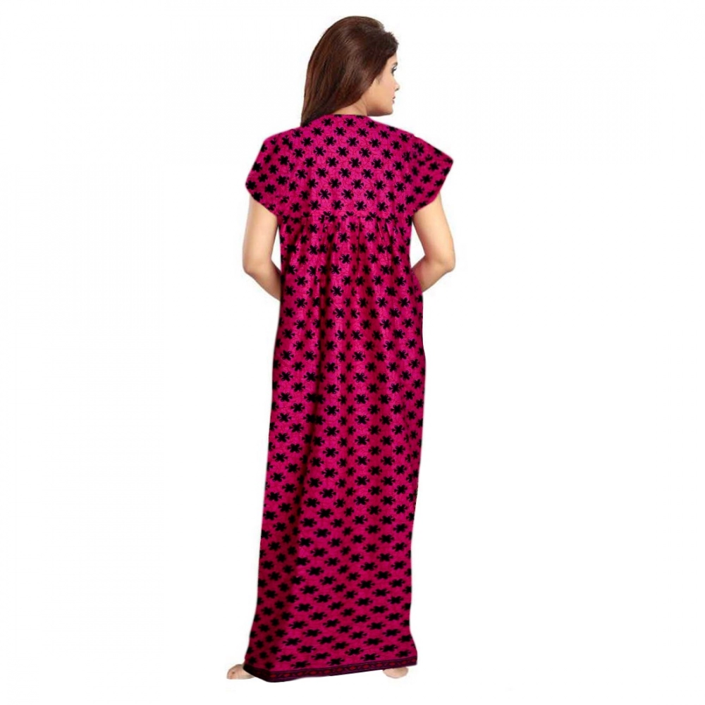 Women's Cotton Printed Maxi Nighty (Pink) - Image 2