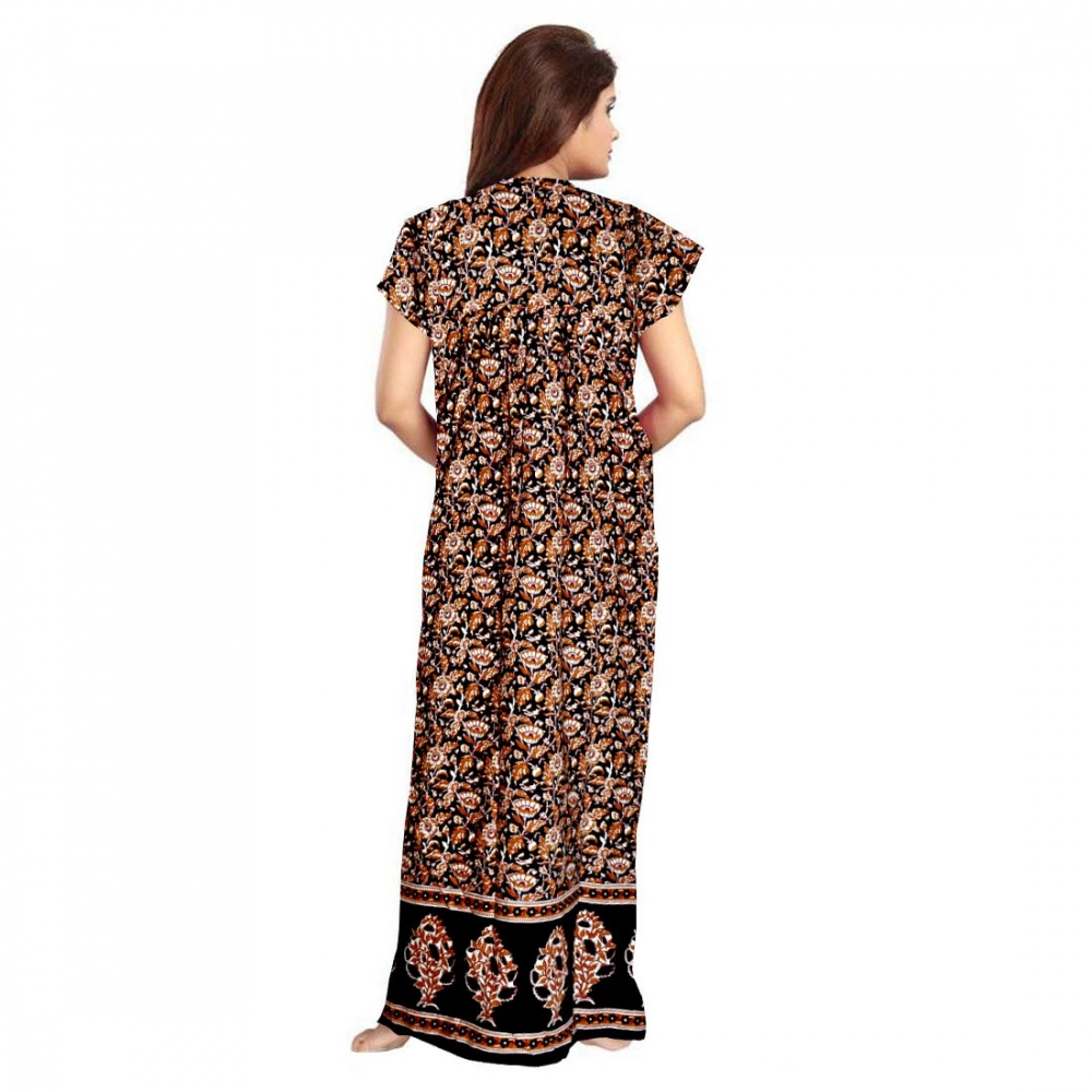 Women's Cotton Printed Maxi Nighty (Brown) - Image 2