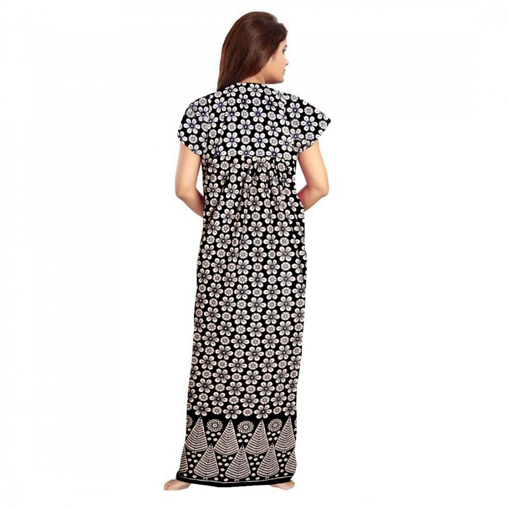 Women's Cotton Printed Maxi Nighty (Black) - Image 2