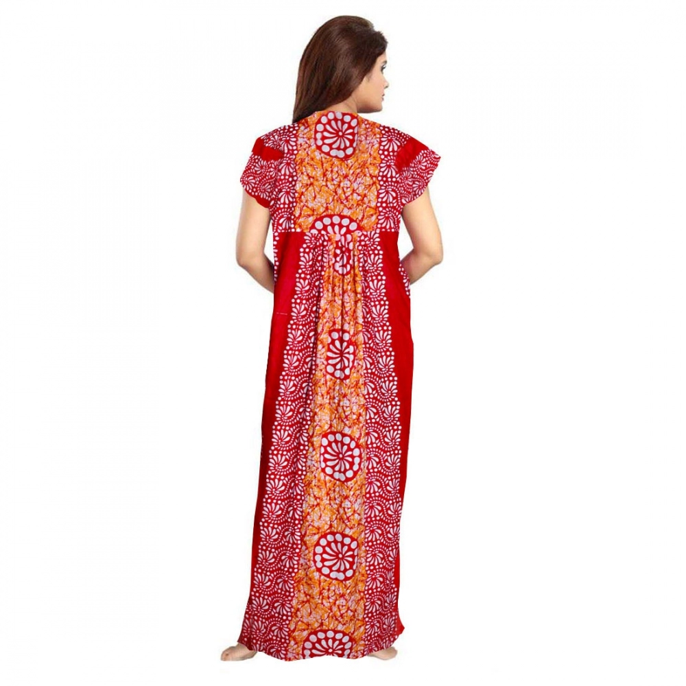 Women's Cotton Printed Maxi Nighty (Red) - Image 2