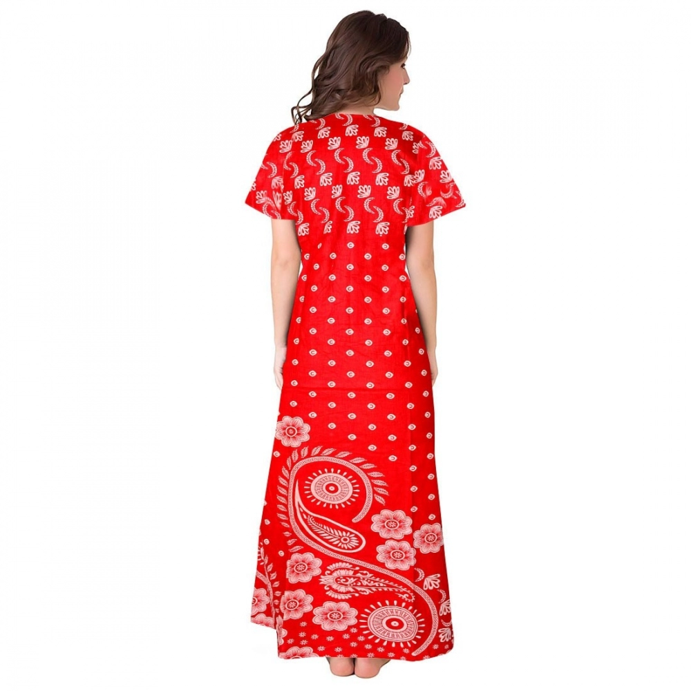 Women's Cotton Printed Maxi Nighty (Red) - Image 2