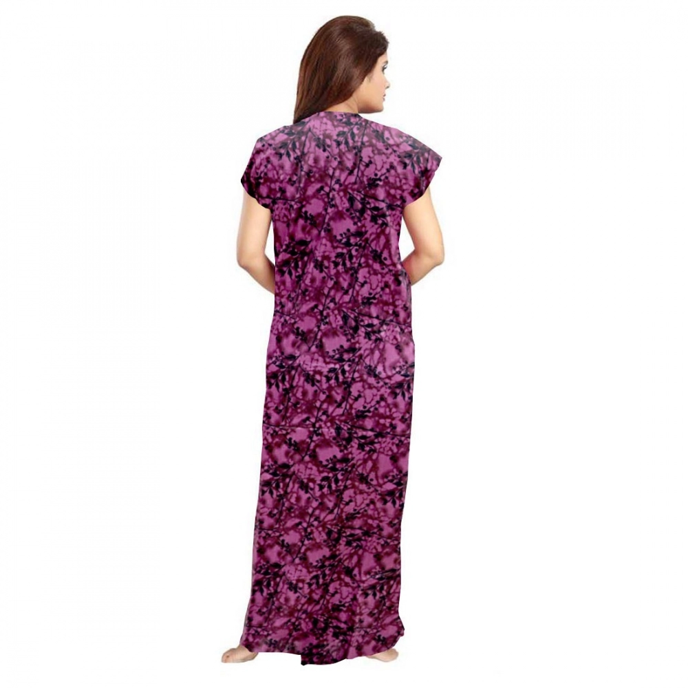 Women's Cotton Printed Maxi Nighty (Wine) - Image 2