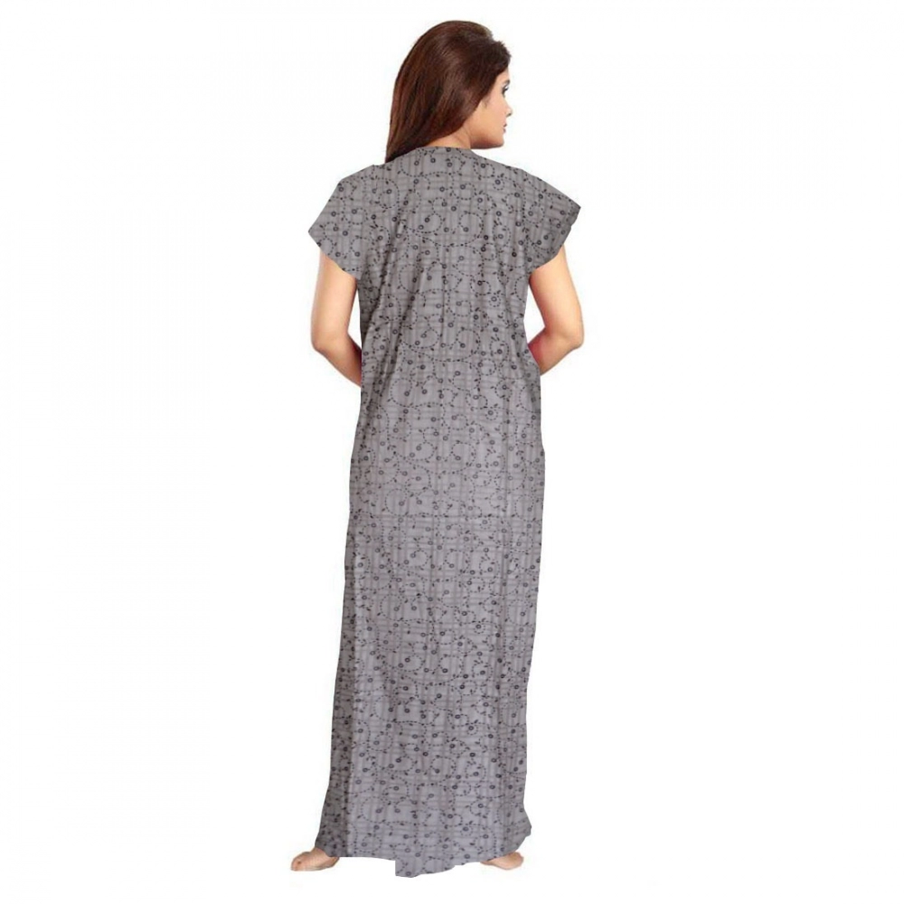 Women's Cotton Printed Maxi Nighty (Grey) - Image 2