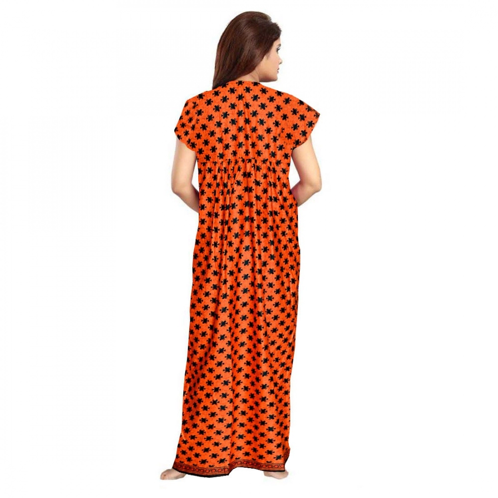 Women's Cotton Printed Maxi Nighty (Orange) - Image 2