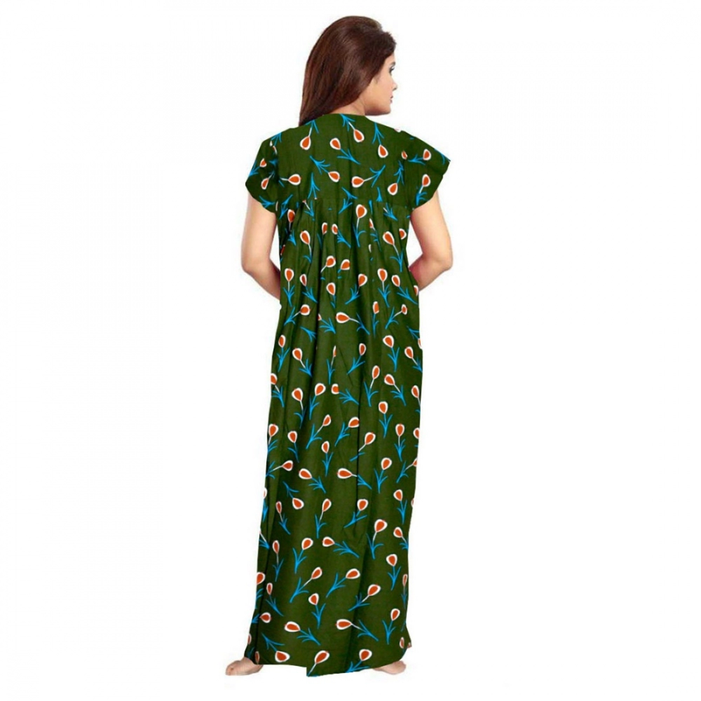 Women's Cotton Printed Maxi Nighty (Green) - Image 2
