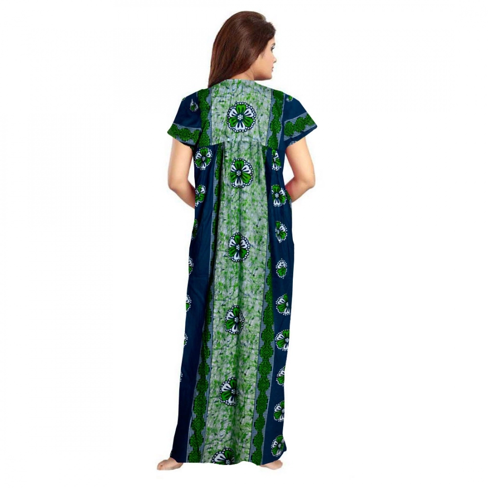 Women's Cotton Printed Maxi Nighty (Green) - Image 2