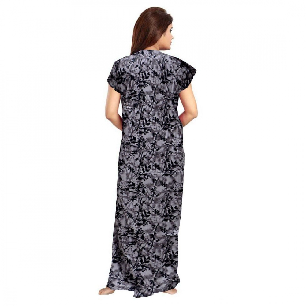 Women's Cotton Printed Maxi Nighty (Grey) - Image 2