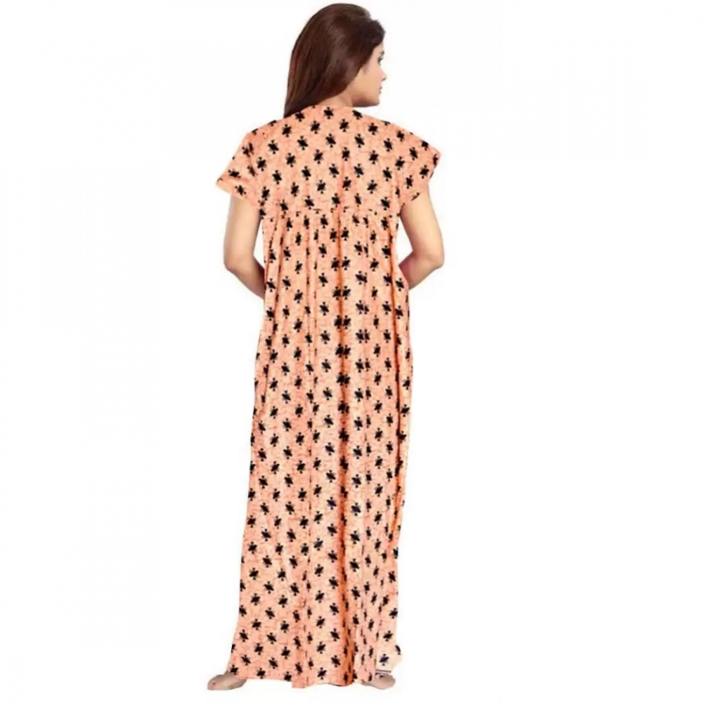 Women's Cotton Printed Maxi Nighty (Peach) - Image 2