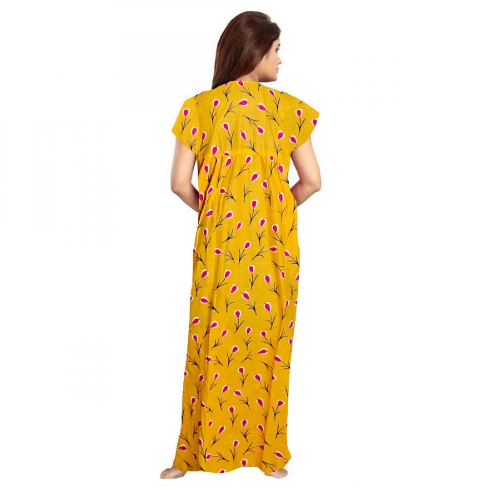 Women's Cotton Printed Maxi Nighty (Yellow) - Image 2