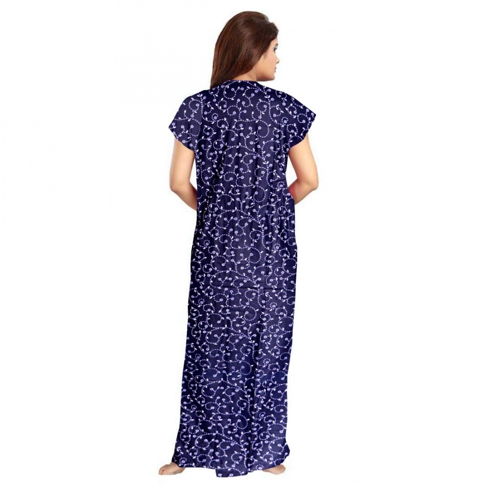 Women's Cotton Printed Maxi Nighty (Blue) - Image 2