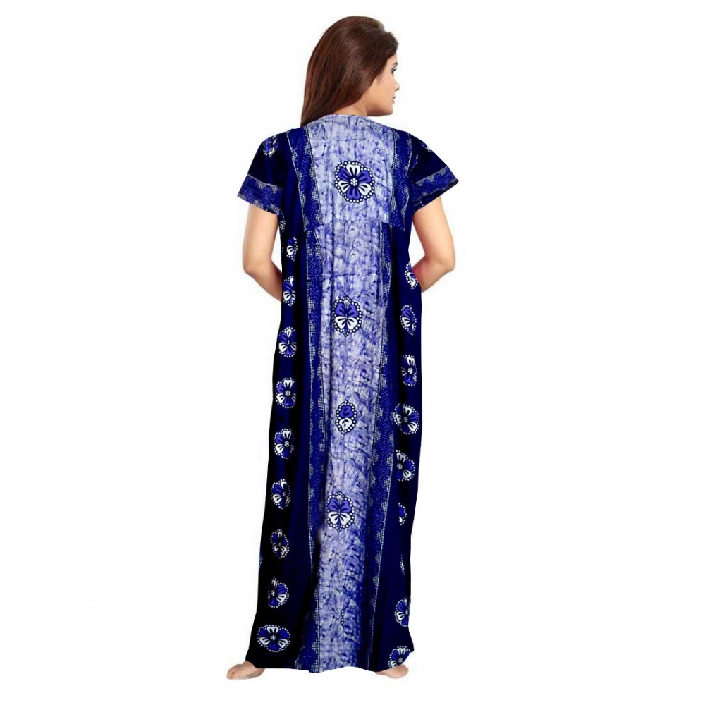 Women's Cotton Printed Maxi Nighty (Blue) - Image 2