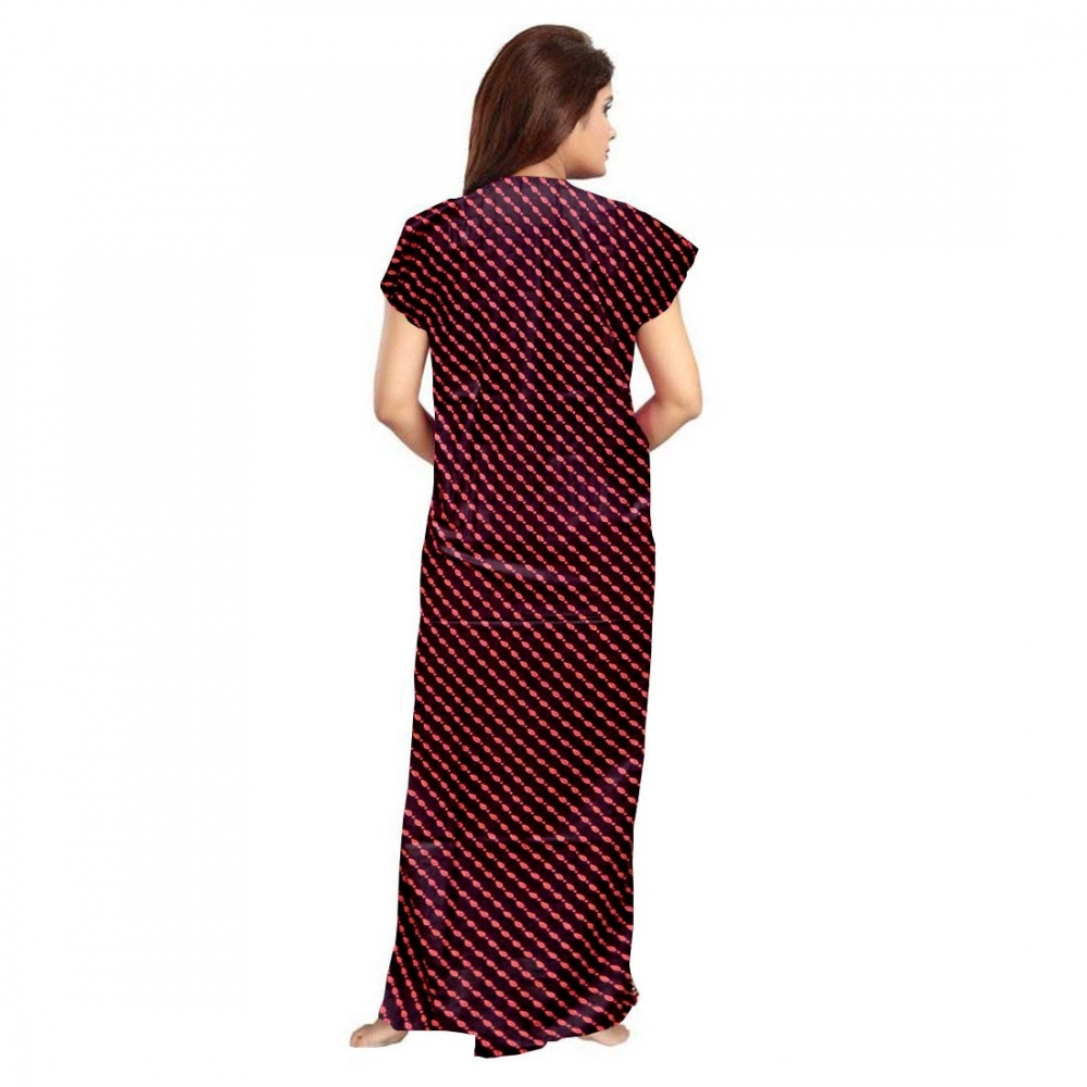 Women's Cotton Printed Maxi Nighty (Brown) - Image 2