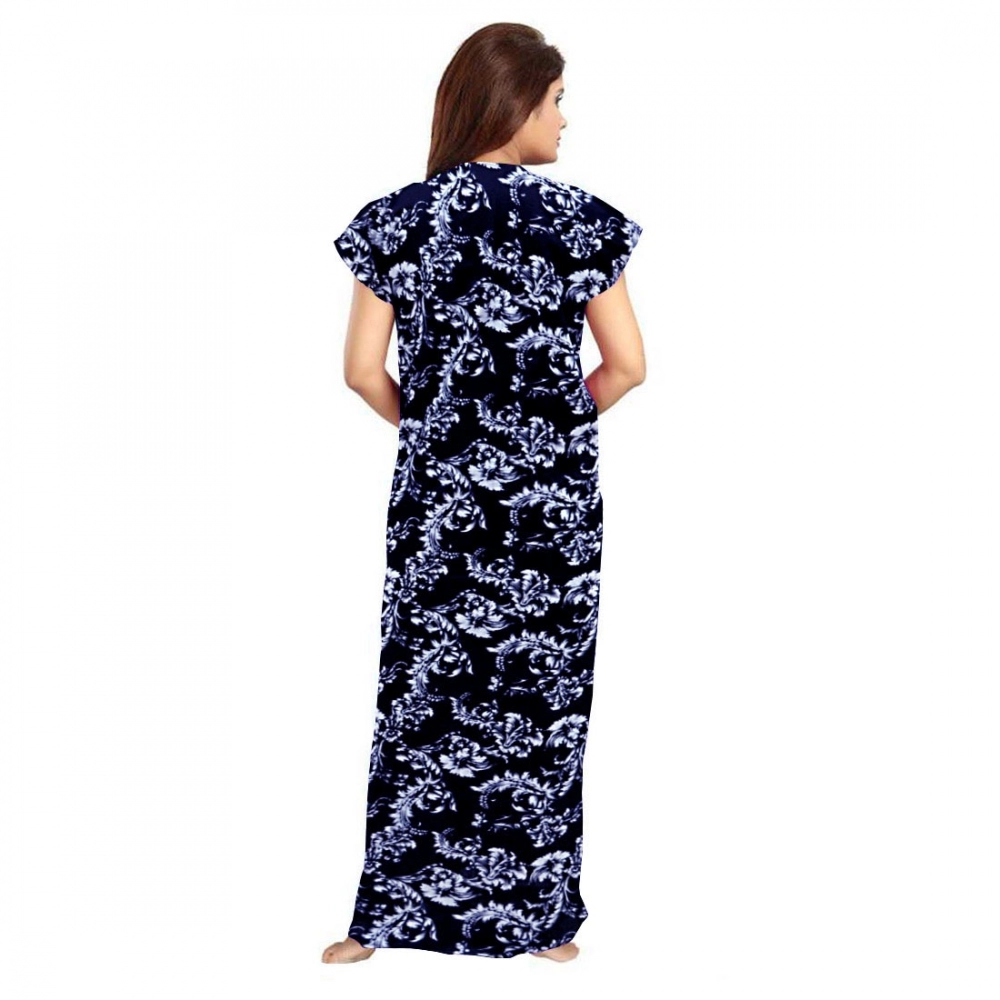 Women's Cotton Printed Maxi Nighty (Blue) - Image 2