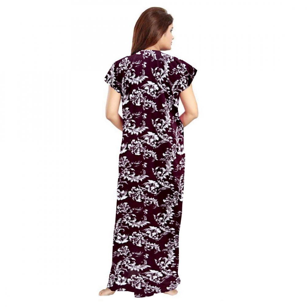 Women's Cotton Printed Maxi Nighty (Wine) - Image 2