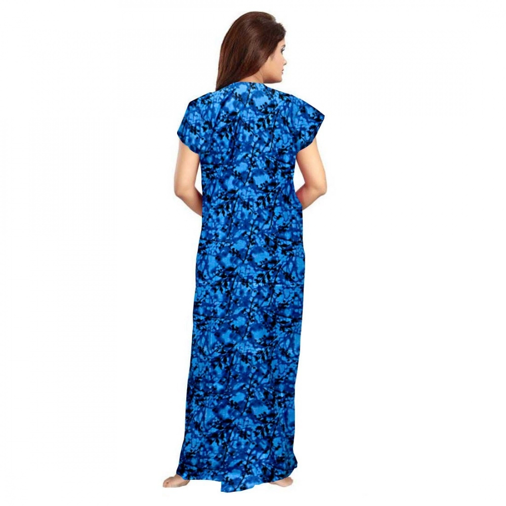 Women's Cotton Printed Maxi Nighty (Blue) - Image 2