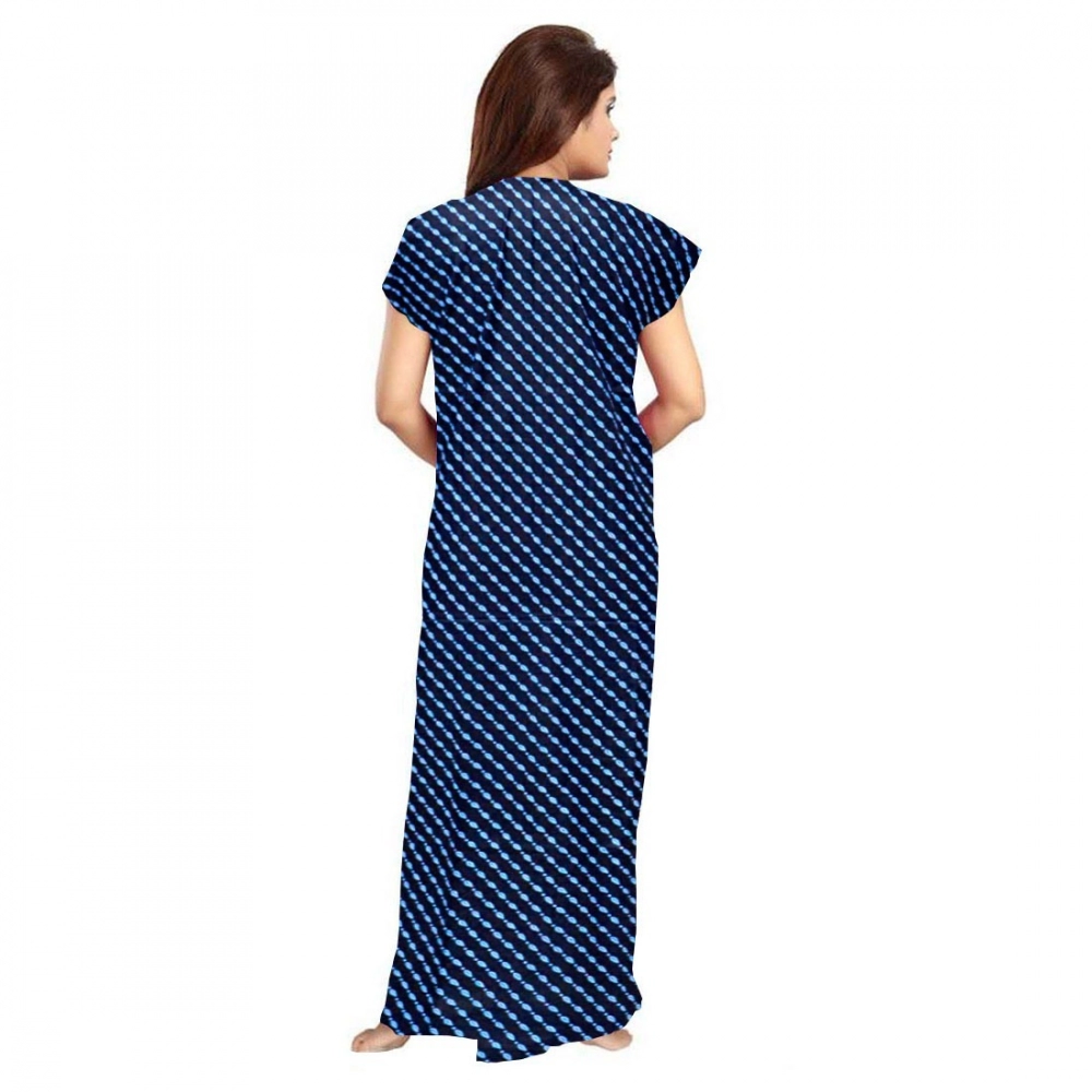 Women's Cotton Printed Maxi Nighty (Blue) - Image 2