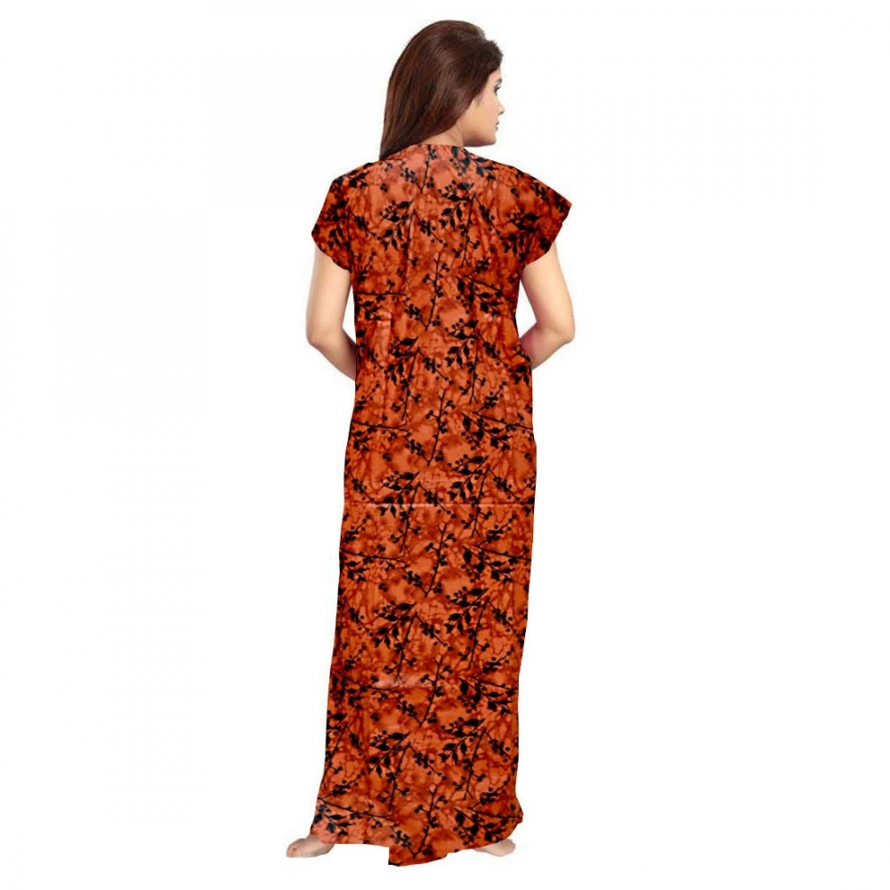 Women's Cotton Printed Maxi Nighty (Orange) - Image 2
