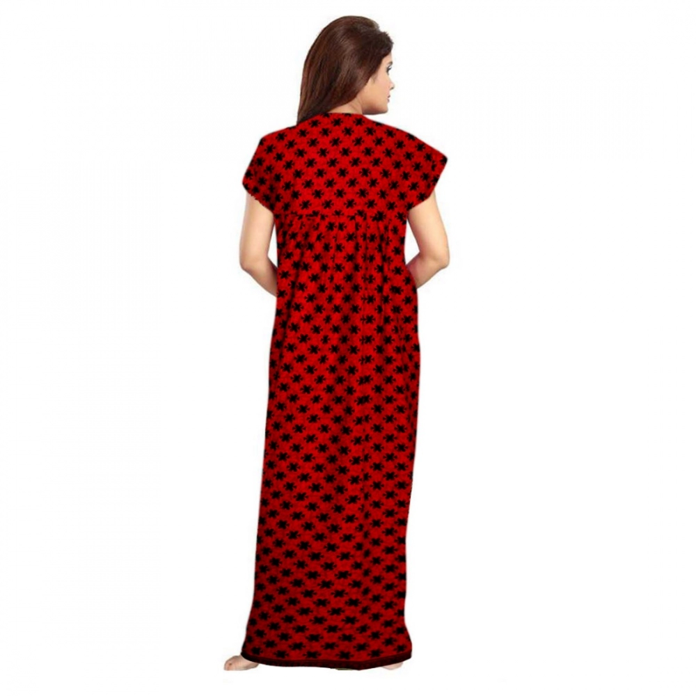 Women's Cotton Printed Maxi Nighty (Red) - Image 2