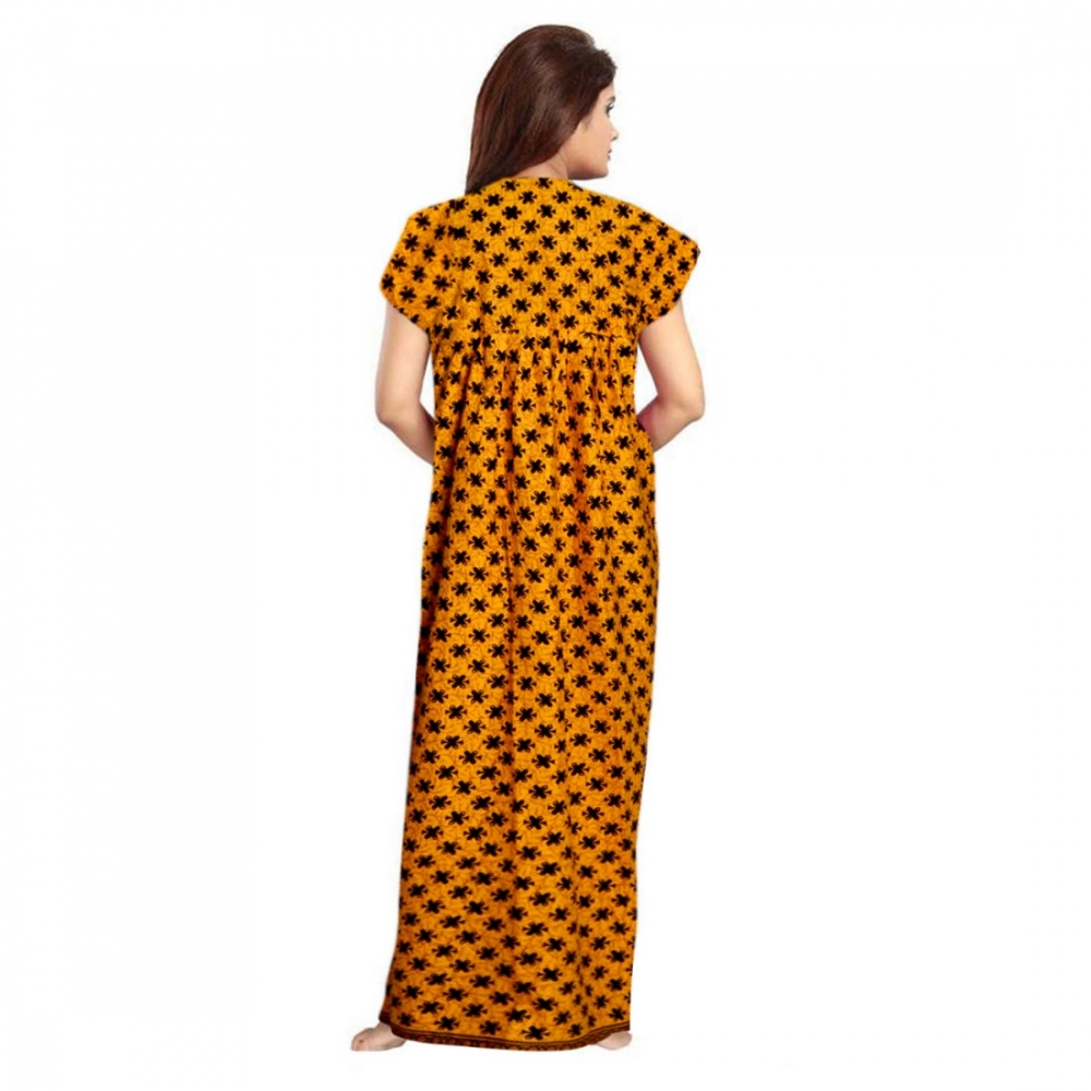 Women's Cotton Printed Maxi Nighty (Mustard) - Image 2