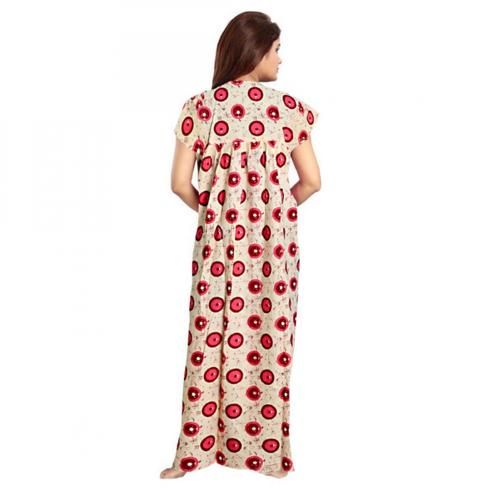 Women's Cotton Printed Maxi Nighty (Red) - Image 2