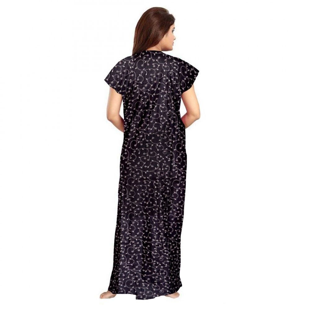 Women's Cotton Printed Maxi Nighty (Grey) - Image 2