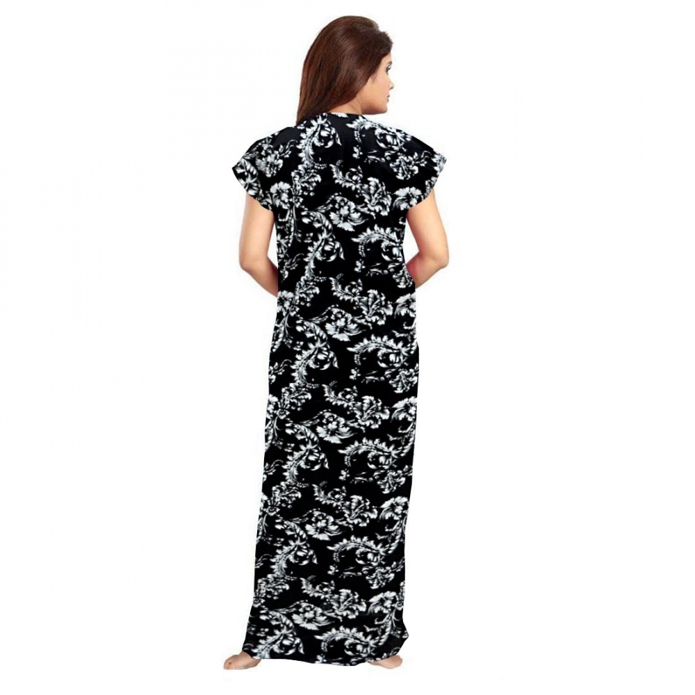 Women's Cotton Printed Maxi Nighty (Black) - Image 2