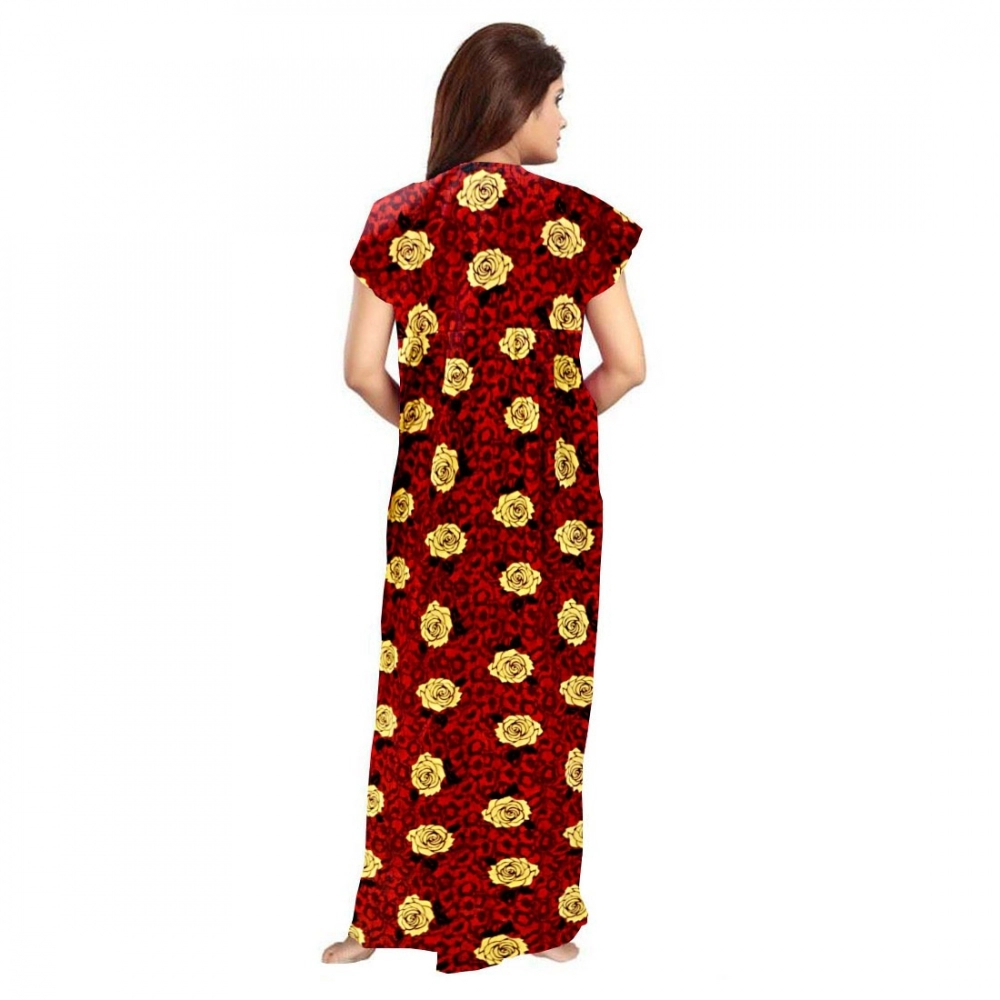 Women's Cotton Printed Maxi Nighty (Maroon) - Image 2