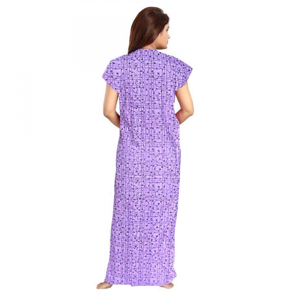 Women's Cotton Printed Maxi Nighty (Lavender) - Image 2