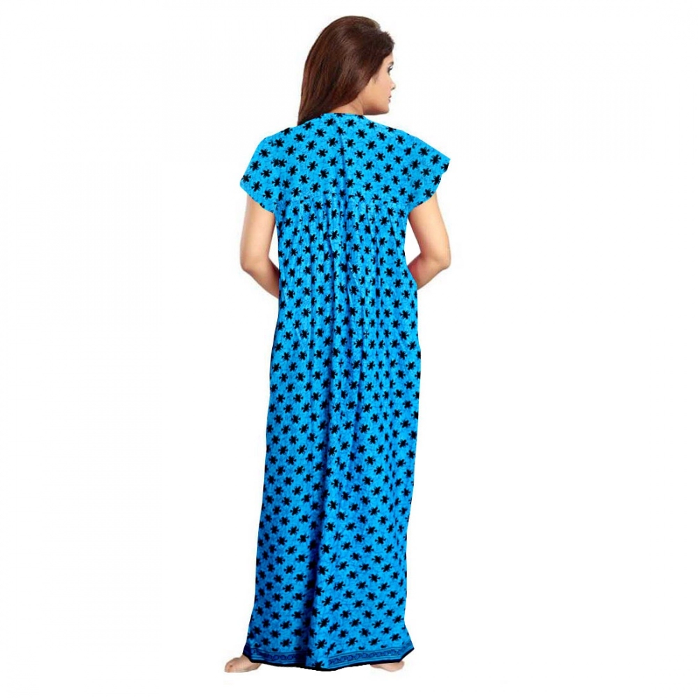 Women's Cotton Printed Maxi Nighty (Aqua Blue) - Image 2