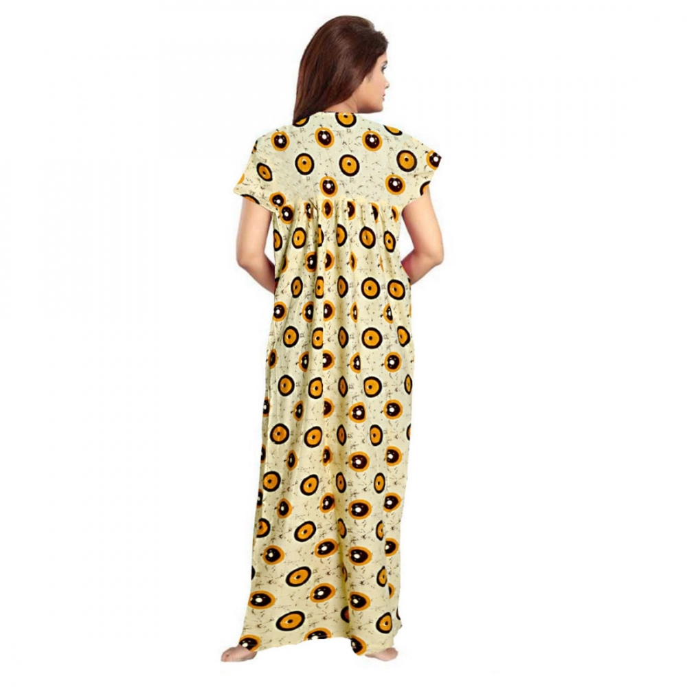 Women's Cotton Printed Maxi Nighty (Off White) - Image 2