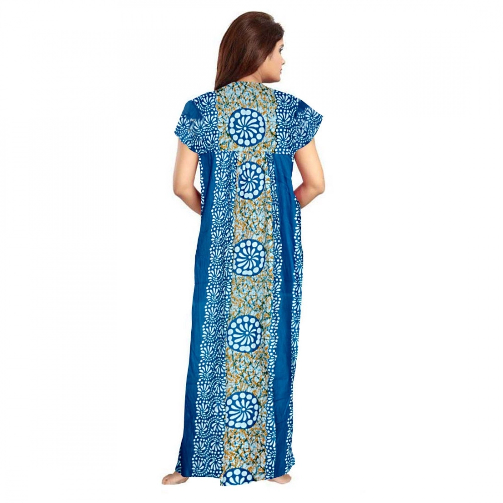 Women's Cotton Printed Maxi Nighty (Blue) - Image 2