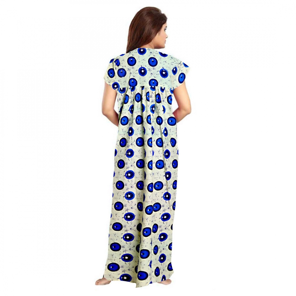 Women's Cotton Printed Maxi Nighty (Off White) - Image 2