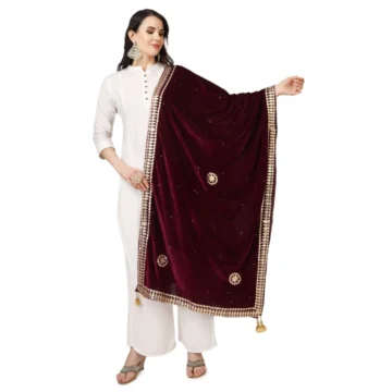 Women's Velvet Gotta Patti Dupatta (Purple, Length: 2.25 to 2.50 Mtr)