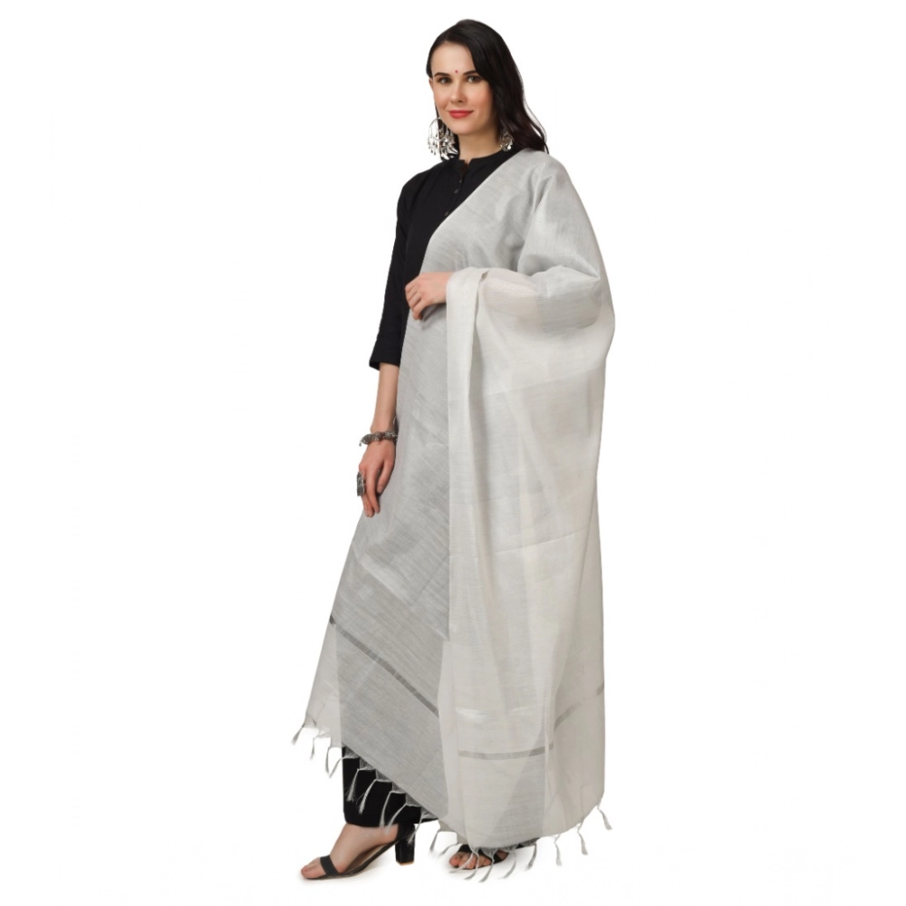 Women's Chanderi Solid Dupatta (White, Length: 2.25 to 2.50 Mtr) - Image 2