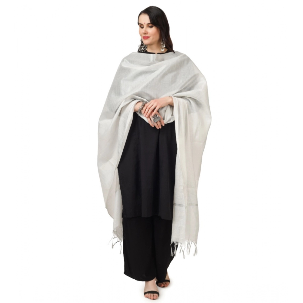 Women's Chanderi Solid Dupatta (White, Length: 2.25 to 2.50 Mtr) - Image 5