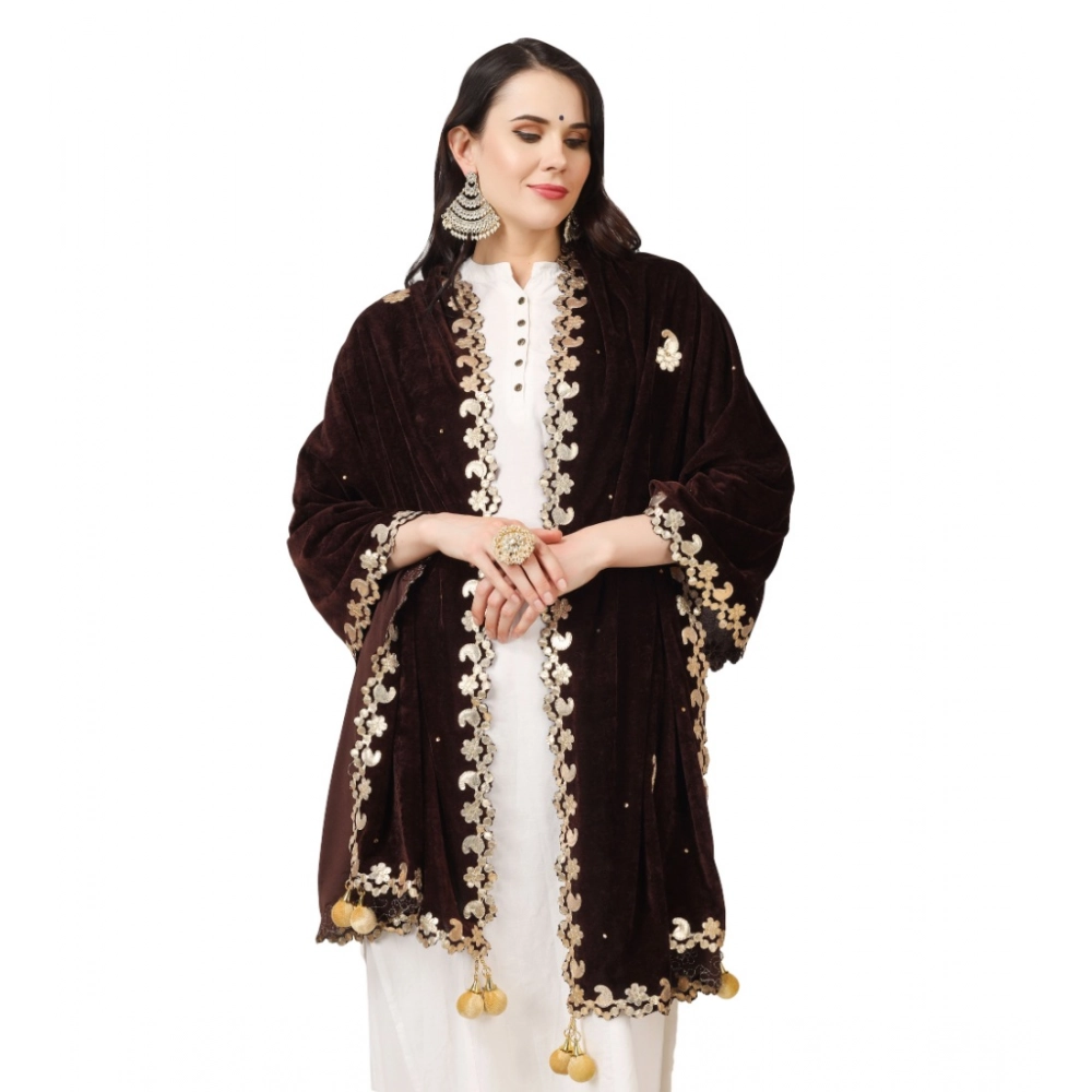 Women's Velvet Gotta Patti Dupatta (Brown, Length: 2.25 to 2.50 Mtr) - Image 4