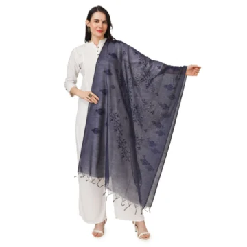 Women's Cotton Embroidered Dupatta (Dark Blue, Length: 2.25 to 2.50 Mtr)