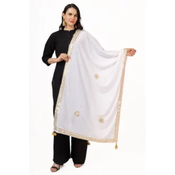 Women's Velvet Gotta Patti Dupatta (White, Length: 2.25 to 2.50 Mtr)