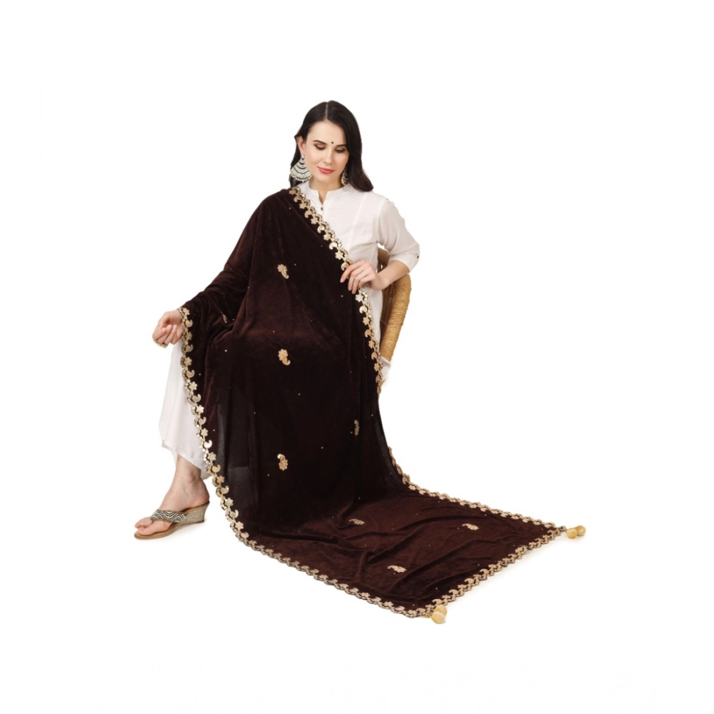 Women's Velvet Gotta Patti Dupatta (Brown, Length: 2.25 to 2.50 Mtr) - Image 5